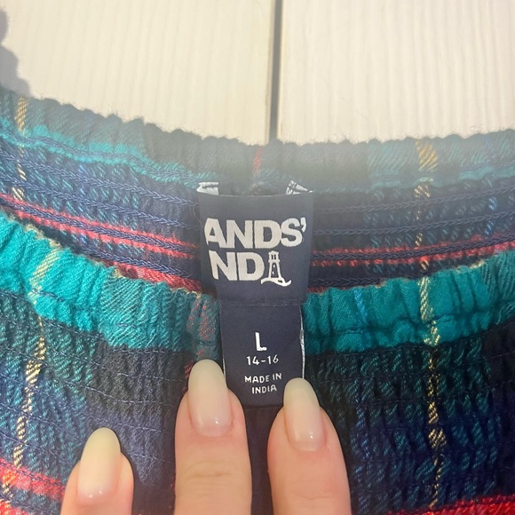 Lands' End plaid tiered dress with smocking, ruffle straps. Coastal Chic 12/14 L - Picture 6 of 10